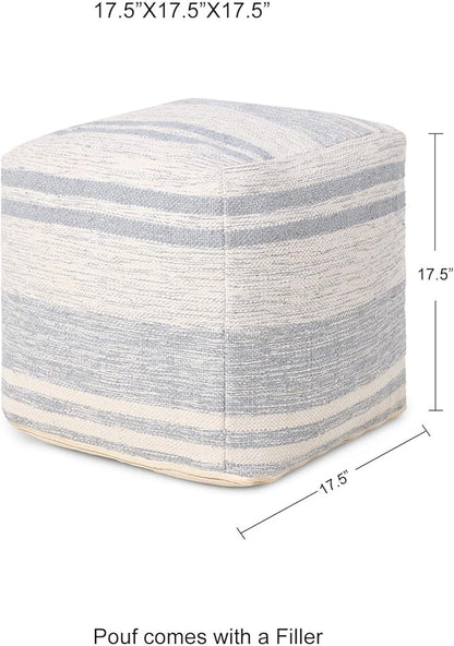 REDEARTH · Tufted Pouf Ottoman with Filler Textured Storage Cube Bean Bag Pouffe Footrest for Living Room, Bedroom, Nursery, Kidsroom; 100% Cotton (17.5"X17.5"X17.5", Melange Delight Gray)