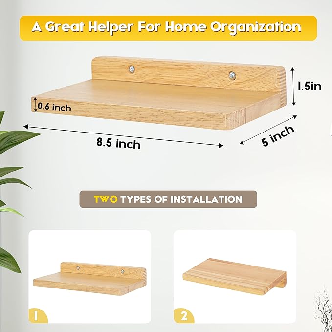 Small Floating Shelves for Wall,5x8.5 Inches Wall Shelf Set of 3,Display Shelf for Bedroom, Bathroom, Kitchen Decor (Wood Color)