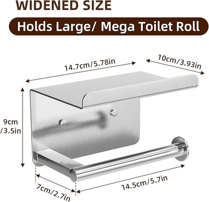Self-Adhesive Toilet Paper Roll Holder - Wall Mount Or Adhesive Toilet Paper Holder with Shelf,Toilet Roll Holder, Tissue Holder for Bathroom,Wall Toilet Paper Holder, Stainless Steel,Chrome