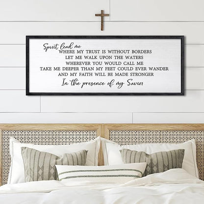 Spirit Lead Me Wall Art Decor 24×10 Inch Christian Scripture Office Inspirational Lyrics Ready to Hang Wooden Framed Sign (Black)