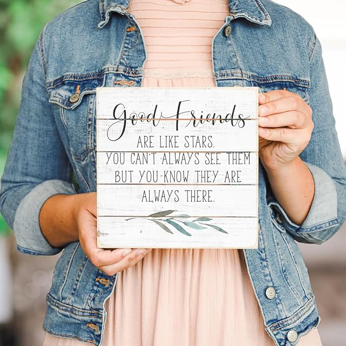 Simply Said, INC Perfect Pallet Petites Good Friends Are Like Stars Sign, Rustic Wooden Friendship Plaque, Farmhouse Shelf or Wall Decor, 8 Inch