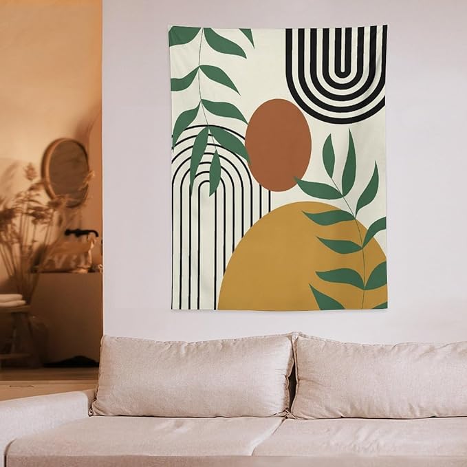 ICMOLYYENLO Boho Plant Aesthetic Tapestry, Abstract Medieval Arch Sun Home Aesthetic Wall Hanging For Bedroom Living Room Dormitory Tapestry 60x60 Inches