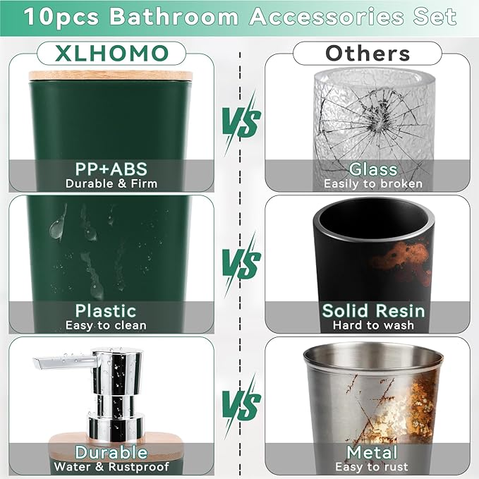 Bathroom Accessory Set 9 Piece Hunter Green Bathroom Set with Trash Can Bathroom Accessories Green Bathroom Decor