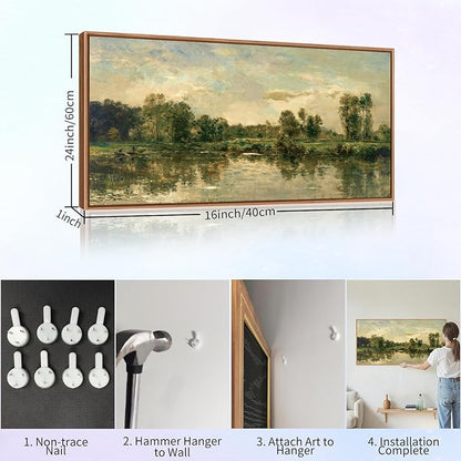 Tinonedraw Vintage Nature Framed Canvas Wall Art Set of 3, French Country Wall Decor, Rustic Landscape Farmhouse Art Paintings, Olive Green Trees Art Prints for Living Room Bedroom Office 20"x40"