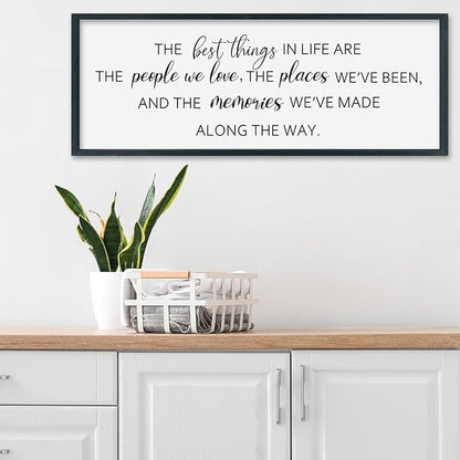 SRSZHIYUE The Best Things in Life Sign Wall Decor Art 40"×15" for family Home Bedroom Adventure Large Wood Framed Wall Hanging (Black)