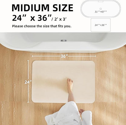 Bathroom Mat Quick Dry, Bathroom Rugs Non Slip Washable Thin Absorbent Bath Mat Fits Under Door Bathroom Floor Mat Perfect for Bath, Shower, or Sink 36"x48" Beige