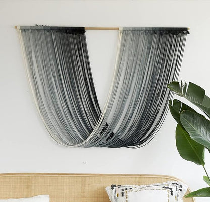 Flber Macrame Wall Hanging Large-Scale Dip-Dye Blue Bohemian Yarn Tapestry Home Room Wall Decor 57" Wx 35" L