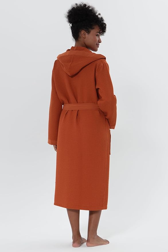 Women’s Luxury Waffle Shawl Collar, Hooded Robe w Piping – Lightweight, Long, Ultra Soft Spa Sleepwear Bathrobe