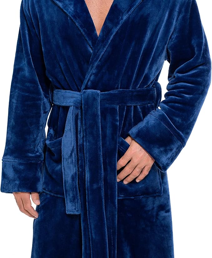 Turquaz Plush Robes For Men, Soft Fuzzy Hooded Mens Bathrobes, Long Comfy Robe For Men