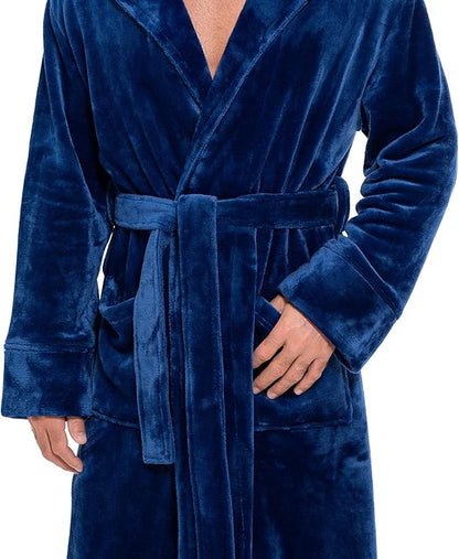 Turquaz Plush Robes For Men, Soft Fuzzy Hooded Mens Bathrobes, Long Comfy Robe For Men