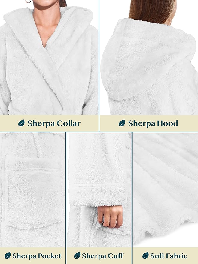 PAVILIA Women Hooded Plush Soft Robe | Fluffy Warm Fleece Sherpa Shaggy Bathrobe