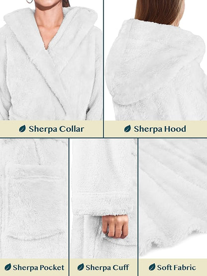 PAVILIA Women Hooded Plush Soft Robe | Fluffy Warm Fleece Sherpa Shaggy Bathrobe
