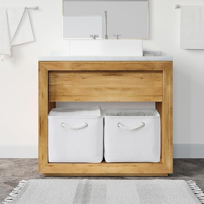 TheWarmHome Storage Basket for Shelves - 15.8x11.8x11.8 inch 3 Pack Fabric Storage Cubes, Collapsible Storage Bin for Organizing Organizer Closet Book Gift Dog(White)