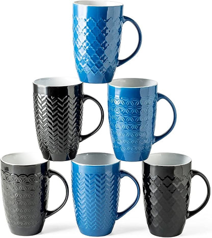 AmorArc Large Coffee Mugs Set of 6, 20oz Ceramic Tall Coffee Mugs Set with Textured Geometric Patterns for Latte/Tea/Beer/Hot Cocoa, Dishwasher & Microwave Safe, Multi