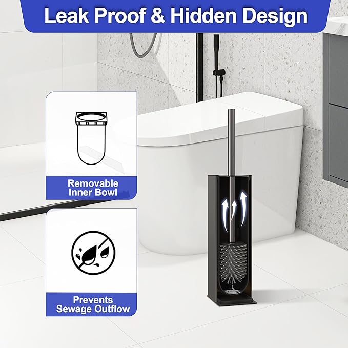 BVL Toilet Brush and Holder Set Gun Gray Freestanding Toilet Bowl Brush for Bathroom