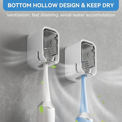 Toothbrush Holders for Bathroom【Innovation Single Slot Design】 2PCS Toothbrush Holder Wall Mounted with Cover for Shower, Single Toothbrush Dispenser Storage Organizer for Family & Travel