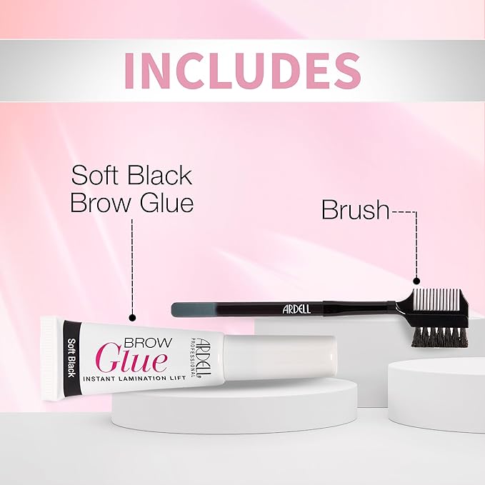 Ardell Brow Glue Soft Black with Styling Brush ?€? Instant Lamination Brow Gel for Fluffy, Defined Brows, All-Day Extreme Hold Eyebrow Gel Waterproof, 0.35 oz