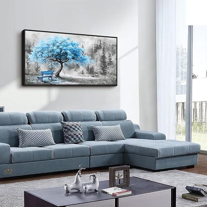 ZUITINGHUA Large Black Framed Wall Decor For Living Room Canvas Wall Art For Office Modern Wall Decorations For Bedroom Blue Tree Landscape Paintings Black And White Pictures Home Decor 24x48 In