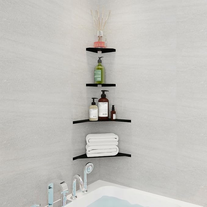 Corner Shelf, 3.0mm Aluminum Alloy Corner Shelf Wall Mounted, for Bathrooms,Offices, Bedrooms,Kitchens,Dorm Rooms and Living Rooms(11 in Black)