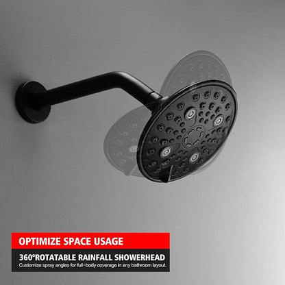 sumerain Modern Matte Black Tub and Shower Faucet Set with 6-Inch 6 Settings Rain Shower Head and Tub Spout, Valve Included