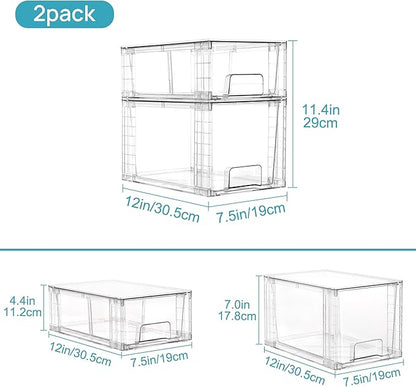Vtopmart 8 Pack Clear Stackable Storage Drawers,Easy to Assemble Bathroom Organizers and Storage with handles,Plastic Drawers for Kitchen Pantry,Cabinet,Under Sink Organization