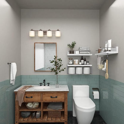 Bathroom Shelves Over Toilet for Wall, Floating Shelves with Storage Basket Paper Holer for Kitchen Living Room, Bedroom & Classroom, Set of 3 (White and Grey)