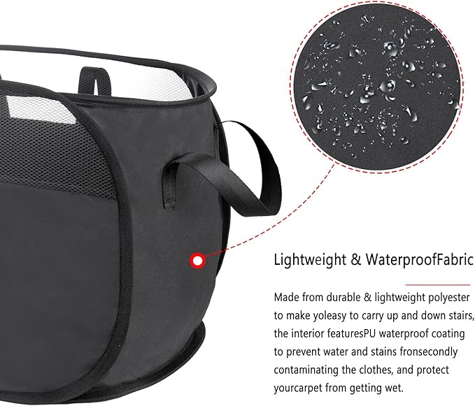 Pop Up Laundry Hamper，with Durable Handles collapsible laundry basket，Easy to Open and Fold for college Dorm,kids room，travel (2 black)…