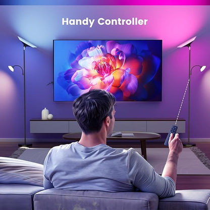 RGB Torchiere Floor Lamp - 2 Way Dimmable LED Standing Lamp with Remote&Button Control, 34W Rotatable Floor Reading Light, 72'' Tall Modern Corner Lamp for Living Room Bedroom Office, Black