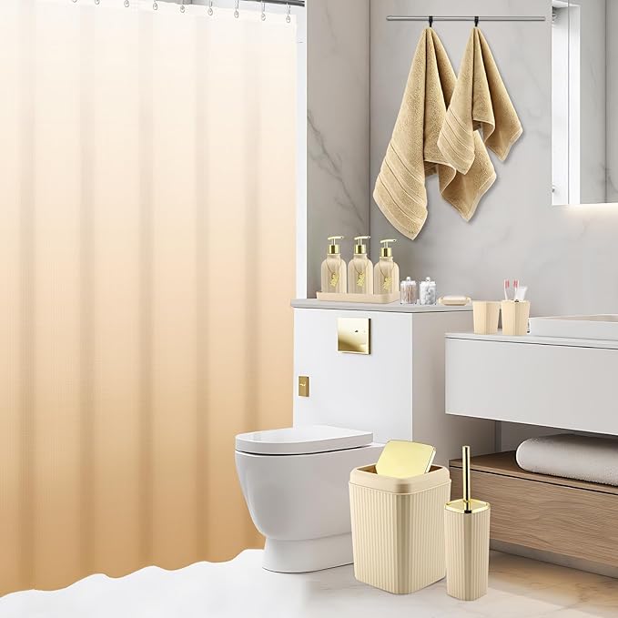 32PCS Bathroom Accessories Set Bathroom Set,Beige Shower Curtain Set,Bath Towel Set,Hand Towel,Toilet Brush,Trash Can & 3PCS Soap Dispenser
