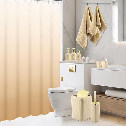 32PCS Bathroom Accessories Set Bathroom Set,Beige Shower Curtain Set,Bath Towel Set,Hand Towel,Toilet Brush,Trash Can & 3PCS Soap Dispenser