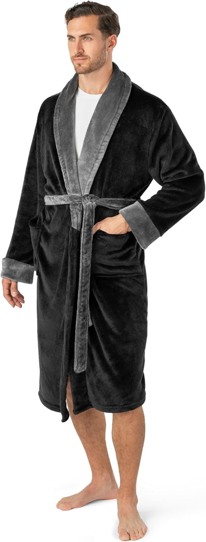 PAVILIA Mens Soft Robe | Warm Fleece Robes for Men, Soft Spa Bathrobe with Shawl Collar and Pockets
