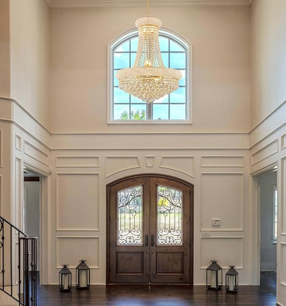 14 - Light Unique Empire Crystal Chandelier with Adjustable Chain for High Ceiling Foyer Entryway Living Room Dining Room Bedroom Gold Finish