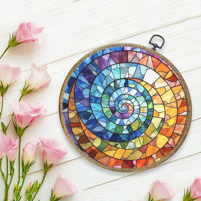 Colorful Boho Rainbow Geometric Spiral Sun Art Gift Framed Round Wall Decor Canvas Wall Art Hanging Prints Artwork for Home Office Porch Nursery Bedroom Living Room Decorations 10.2X10.2 Inch