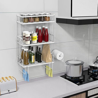 Over The Toilet Storage,3-Tier Bathroom Organizer Shelves with Paper Holder, Multifunctional Toilet Rack,No Drilling Storage Shelf, Home Storage Space Saver Wall Mounting Design,White