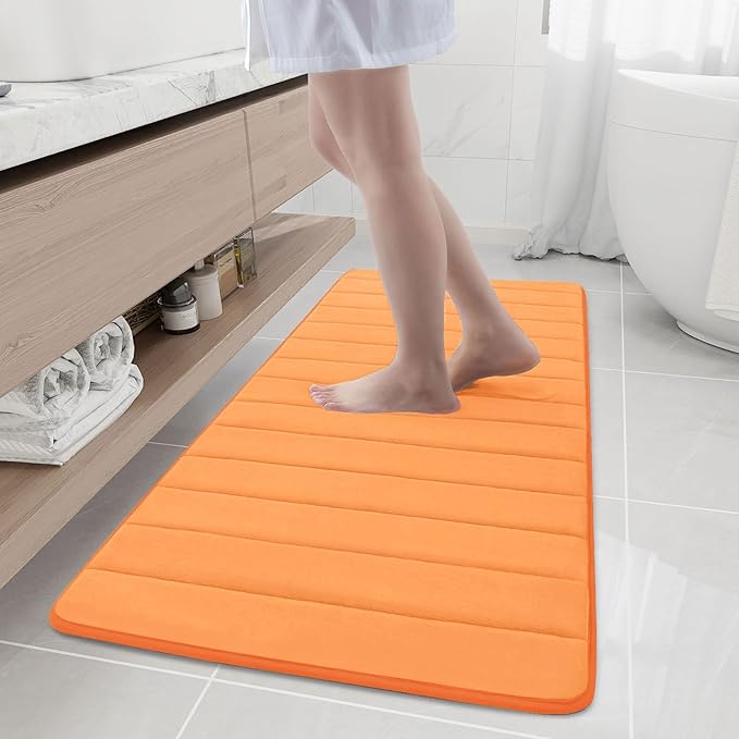 Buganda Memory Foam Bath Mat, 55" x 24", Ultra Soft and Non-Slip Bathroom Rugs, Water Absorbent and Machine Washable Bath Rug Runner for Bathroom, Shower, and Tub, Orange