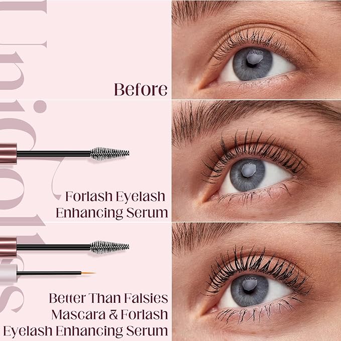 Unidollss Tubing Mascara Volume and Length Black and Lash Serum Set Lengthening Long Lasting All Day,Eyelash Growth Serum for Thicker,Longer Lash and Eyebrow,Tubing Mascara for 30+ Women,Gluten-free