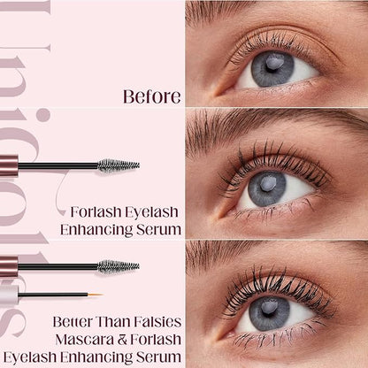 Unidollss Tubing Mascara Volume and Length Black and Lash Serum Set Lengthening Long Lasting All Day,Eyelash Growth Serum for Thicker,Longer Lash and Eyebrow,Tubing Mascara for 30+ Women,Gluten-free