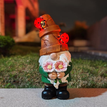 COWOS Garden Gnome Statues Outdoor Decor, Solar Gnomes with LED Lighted Flowers, Solar Resin Outdoor Statue Sculpture, for Woman Gift Home and Garden Decor