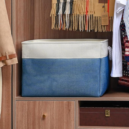 TheWarmHome Organization and Storage Basket for Shelves - Jumbo 3 Pack 20x16x14 inch Collapsible Storage Bins for Organizing, Canves Storage Cubes for Gift Organizer Toys Closet (White & Jean Blue)