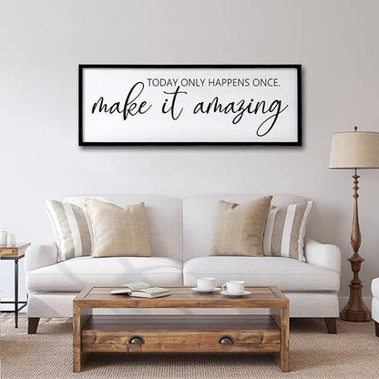 Today Only Happens Once Make It Amazing Framed Wall Art, 40''×15'' Rustic Religious Christian Lords Prayer Sign for God Jesus Christ Prayer, Horizontal Holy Inspirational Catholic Scripture Decor