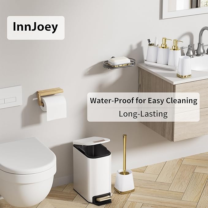 Bathroom Accessories Set- 8PC White Bathroom Set, Luxury Bathroom Set with Stainless Steel Bathroom Trash Can, Toilet Brush, Toothbrush Holder & Soap Dispenser