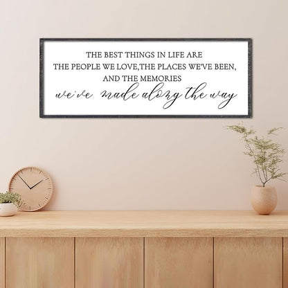 The Best Things in Life Wall Decor Sign 40 x 15 Inch Memories Inspirational Quotes Wood Framed Family Entryway Living Room Home Wall Art for Farmhouse Bedroom Room (Black)