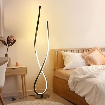 NUÜR Spiral Floor Lamp, 59" Tall Black LED Modern Standing Floor Lamp with Remote Control, Arched Bright Floor Lamps for Living Room Bedroom Office Home (Spiral Floor Lamp)