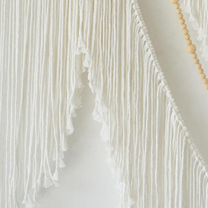 Flber Large Macrame Wall Hanging – Boho Yarn Art Garland with Tassels and Beads, Handmade Rope Decor for Nursery, Party, Wedding, Bedroom, Fireplace Mantel, or Photo Backdrop 57" W x 41" L