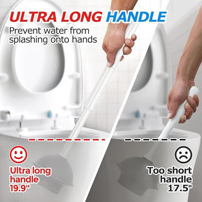 2Pack 2 in 1 Toilet Brush and Plunger Set, Extended Handle Plunger,Toilet Bowl Brush Plunger Set,Bathroom Cleaning Tools,Toilet Brush Plunger Combo,Cleaning Supplies，Bright Black(19.9inch)