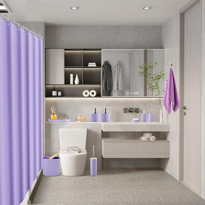 Purple Bathroom Set, Purple Bathroom Accessories Set with Shower Curtain, Bath Towel Set, Trash Can, 2PCS Soap Dispensers, Soap Dish, Toothbrush Holder and Cup,Toilet Brush for Bathroom Decor
