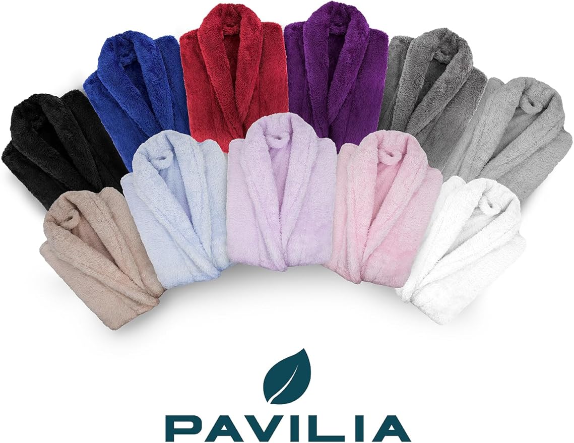 PAVILIA Women Hooded Plush Soft Robe | Fluffy Warm Fleece Sherpa Shaggy Bathrobe