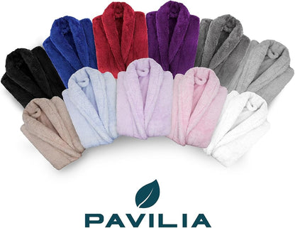PAVILIA Women Hooded Plush Soft Robe | Fluffy Warm Fleece Sherpa Shaggy Bathrobe