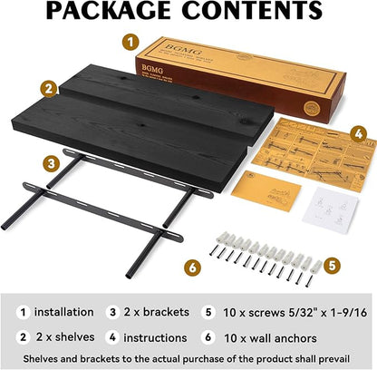 BGMG Wood Floating Shelves 16 inch, Wide Rustic Wooden Wall Shelves for Bathroom Living Room Bedroom Kitchen Farmhouse Set of 2-16x 6.7 x1.25 inch- Black