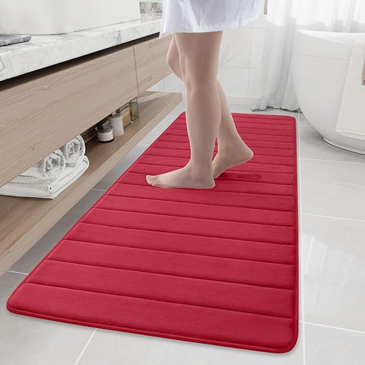 Buganda Memory Foam Bath Mat, 70" x 24", Ultra Soft and Non-Slip Bathroom Rugs, Water Absorbent and Machine Washable Bath Rug Runner for Bathroom, Shower, and Tub, Red